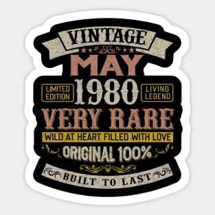 40th Birthday Gifts Vintage 1980 May Women Men Sticker